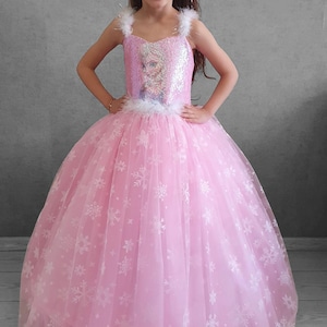 Kleinkind und Kinder Rosa Party Kleid - Puffige Schneeflocke Kleid für besondere Anlässe Elegantes Rosa Mädchen Kleid Elsa Gefrorenes inspiriertes Geburtstagskleid