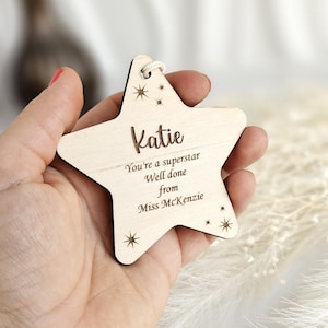 Personalised You Are a Star Wooden Token – Teacher Gift, End of Term Favor, School Leavers Keepsake, Custom Name Hanging Decoration