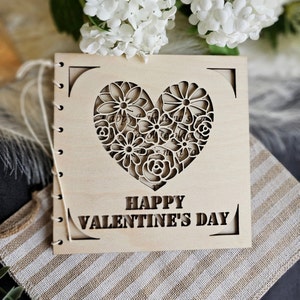 Tarjeta de San Valentín personalizada con corazón floral romántico, regalo de recuerdo de madera para aniversario, boda, compromiso, celebración del amor