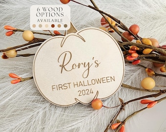First Halloween Ornament Personalised Pumpkin Wooden Disc Keepsake for Baby Photo Prop Gift