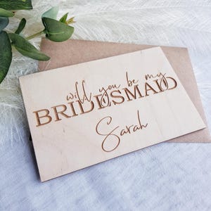 Gepersonaliseerde houten kaart Will You Be My Bridesmaid – huwelijksaanzoek aandenken voor bruidsmeisje en bloemenmeisje