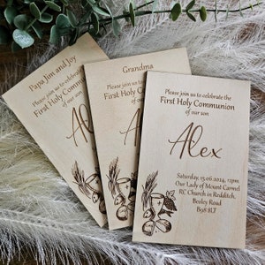 Faire-part en bois personnalisé pour la première communion - Calice de la Sainte Communion rustique - Zaproszenie na Komunie