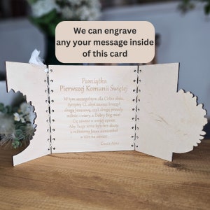 Personalised First Holy Communion Card Church Design, Rustic Wooden Keepsake, Custom message gift card, Pierwsza Komunia Swieta image 4