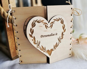 Personalised Wooden Card Keepsake Heart; Rustic Birthday, Engagement, Housewarming, Anniversary, Wedding, Mother's Day, Teacher, Friend Gift