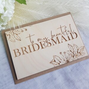 Gepersonaliseerde bedankkaart voor bruidsmeisjes – rustieke bloemen houten aandenken voor bruidsmeisje en bruidsteam