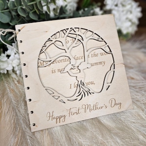 Première carte en bois personnalisée pour la fête des mères avec découpe pour mère et bébé - Cadeau pour maman, grand-mère, grand-mère, grand-mère, grand-mère