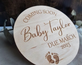 Coming Soon Baby Announcement Plaque - Personalized Wooden Milestone Card & Photo Prop