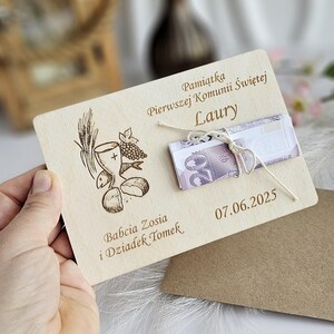 Erste heilige Kommunion Geschenk - Geld Brieftasche Karte - Personalisiertes Holz Andenken - Gutschein Halter - Taufe - Konfirmation Geschenk