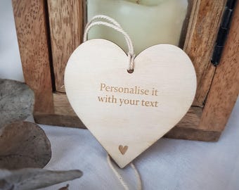 Personalised Wooden Heart Ornament, Engraved Tag, Custom Message, Keepsake Gift