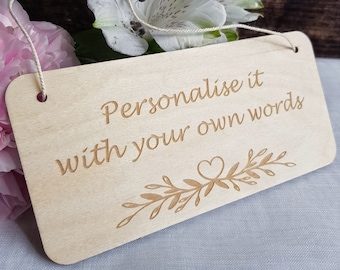 Personalised Rustic Wooden Plaque - Leaves Heart Design - Laser Engraved - Perfect for Bedroom Doors, Offices & More