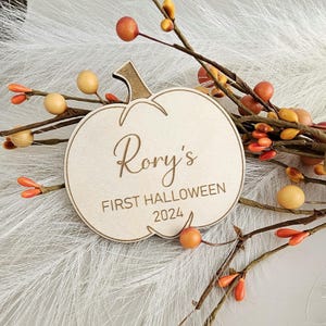 First Halloween Memories: Personalised Laser Cut Pumpkin Wooden Disc Photo Prop