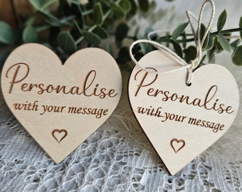 Personalised wooden gift tag / label, Any message quote name text, Laser cut and engraved, Keepsake Hanging Gift Tag, Hanging decoration
