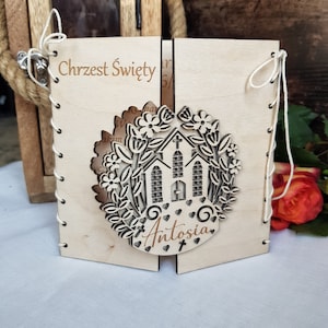 Carte-cadeau de baptême en bois personnalisée | Souvenir fait main filleul filleule | Cadeau rustique de baptême de petit-fils de petite-fille