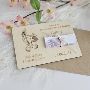 Kommunion Geschenk - Geld Brieftasche Karte - Personalisiertes Holz Andenken - Gutschein Halter - Taufe - Konfirmation Geschenk - Kelch