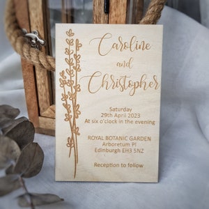 Faire-part de mariage en bois rustique personnalisé - motif lavande - anniversaire anniversaire baptême baptême confirmation dîner invitation
