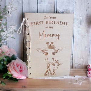 Tarjeta de cumpleaños personalizada como regalo para mamá: recuerdo rústico de madera con forma de jirafa para mamá y niño, ideal para abuelas y tías