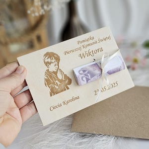 Erste heilige Kommunion Geschenk - Geld Brieftasche Karte - Personalisiertes Holz Andenken - Gutschein Halter - Taufe - Konfirmation Geschenk