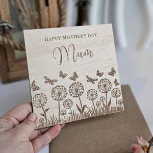 Biglietto per la festa della mamma con farfalla e dente di leone, ricordo personalizzato in legno, decorazione floreale per scrivania