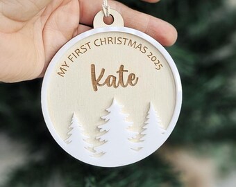Baby’s First Christmas Ornament Personalised Wooden Name Bauble New Baby Keepsake Gift