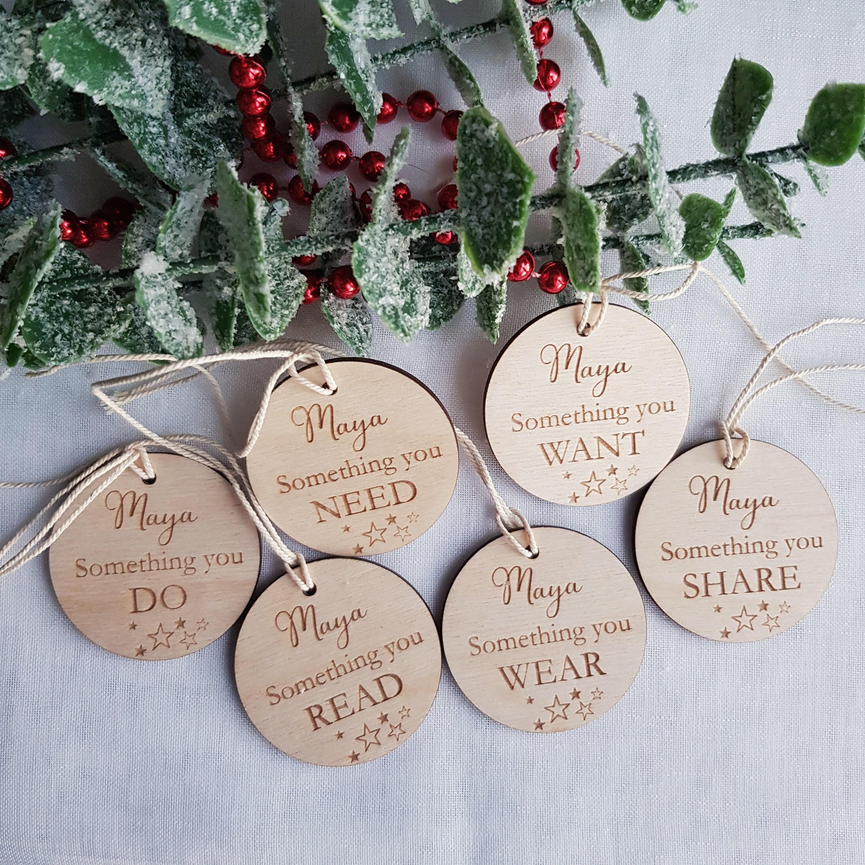 Upgrade Tags Personalised Rustic Want, Wear, Need, Read Christmas Present Tags ...