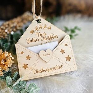 Personalisierter Holzbriefhalter für den Weihnachtsmann, Brief an den Weihnachtsmann, Weihnachtswunsch Umschlag, rustikale Note