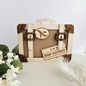 Enveloppe de voyage et porte-monnaie en bois personnalisés, bon voyage d'adieu, boîte pour cartes de mariage, valise vintage en forme de valise, voyage ensemble