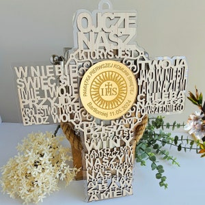 Cruz de madera personalizada con oración, regalo hecho a mano para Primera Comunión, Bautismo, Confirmación, ocasión religiosa, recuerdo para niño y niña.