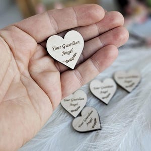 Mini plaque en bois coeur, votre ange gardien, découpée au laser en forme d'artisanat pour bricolage, baptême, communion, macramé religieux et décoration de boîte souvenir