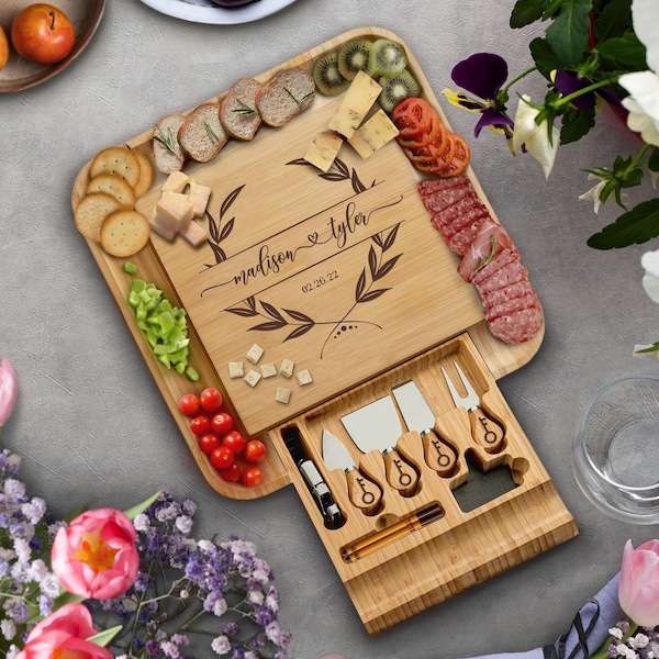 Personalized Bamboo Charcuterie Board, Engraved Cheese Board Gift