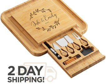 Custom Engraved Bamboo Cheese and Charcuterie Board Set - Personalized Cutting Board for Weddings, Christmas, Couples, and Engagement Gifts