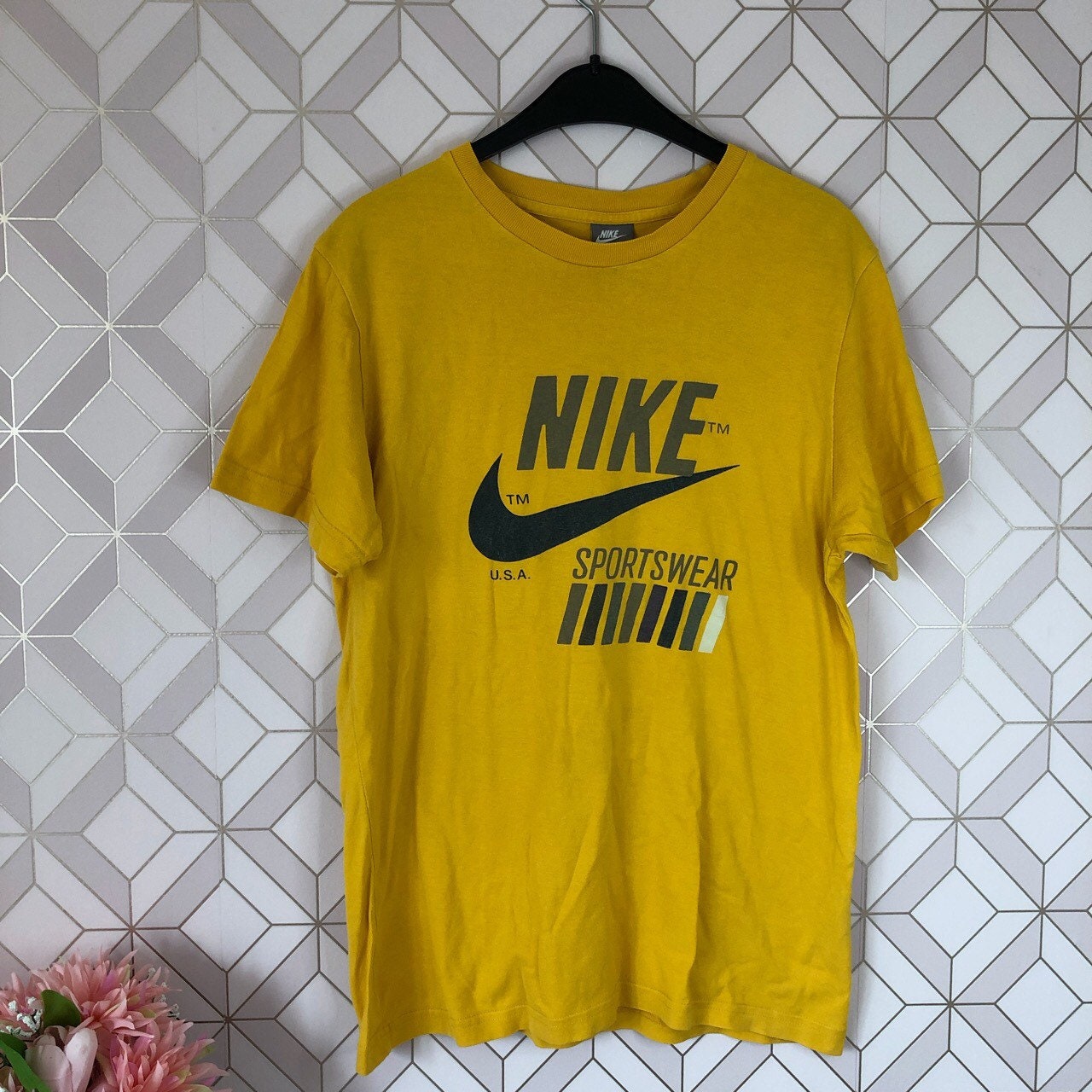 Vintage Nike Tee in mustard Yellow printed graphics size | Etsy