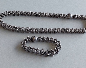 Vintage Modernist designer Antonio Pineda Sterling Silver Taxco Mexico Necklace chain & Bracelet unique design