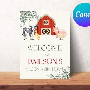 Editable Farm Birthday Welcome Sign | Gender Neutral | Editable with Canva | Printable | INSTANT DOWNLOAD | Email Text Print Evite