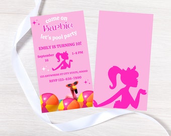 Invitación digital "Vamos Barbie" / Invitación electrónica / Cumpleaños / Fiesta en la piscina / Editable con Canva / Descarga instantánea / Texto para enviar por correo electrónico o imprimir
