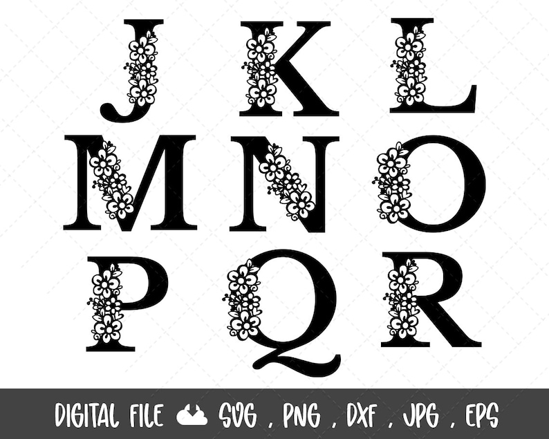 Rose Floral Alphabet SVG Flower Alphabet Floral Wedding Etsy