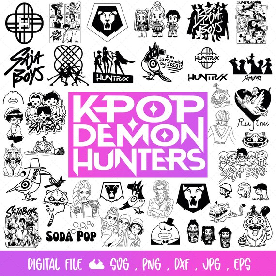 Kpop Demon Hunters Svg Png Bundle, Demon hunter SVG, Girl Dinner, Cat And Bird Png, (Huntrx, Rumi, Mira, Zoey, Saja Boys, Jinwoo, Tiger)