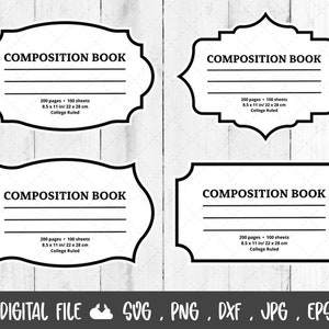 Composition book label Svg, Composition notebook label, Label for Tumblers, shirt decal-PNG,JPG clipart for Silhouette, Cut Files for Cricut