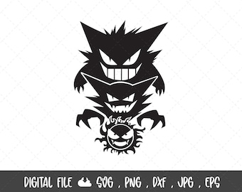 Gastly, Haunter & Gengar SVG, fichier de découpe vinyle, fichiers SVG, fichier Png, fichier numérique, Cricut, camée silhouette, clipart numérique, fichier vectoriel