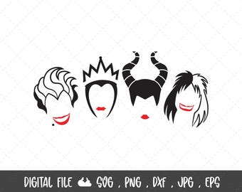 Halloween Villains SVG, Halloween Svg, Evil Queen Svg, Maleficent Svg, Cruella Svg, Sanderson Svg, Silhouette Cut Files, Instant Download
