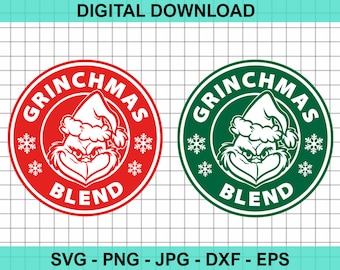 Starbucks Grinchmas SVG, Starbuck inspired Grinchmas Logo round, Mr Grinch Coffee lover, Instant Download