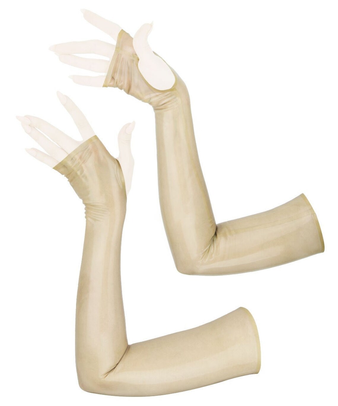 BEIGE LATEX SLEEVES fingerless latex gloves wet look trans Etsy
