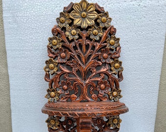 Handgeschnitztes schwebendes Regal aus Holz | Pooja Decor, Wandbehang