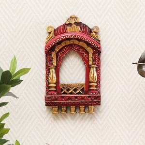 Traditional Wooden Mini Jharokha Rajasthani Style Hand-Carved Wooden Jharokha Wall Decor Wall Mounted | Traditional Indian Wall photo Frame