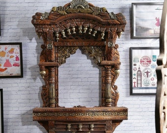 Traditional Wooden Dual Polish Jharokha Rajasthani Style Hand-Carved Wooden Jharokha Wall Decor Wall Mounted | Traditional Indian Wall Frame