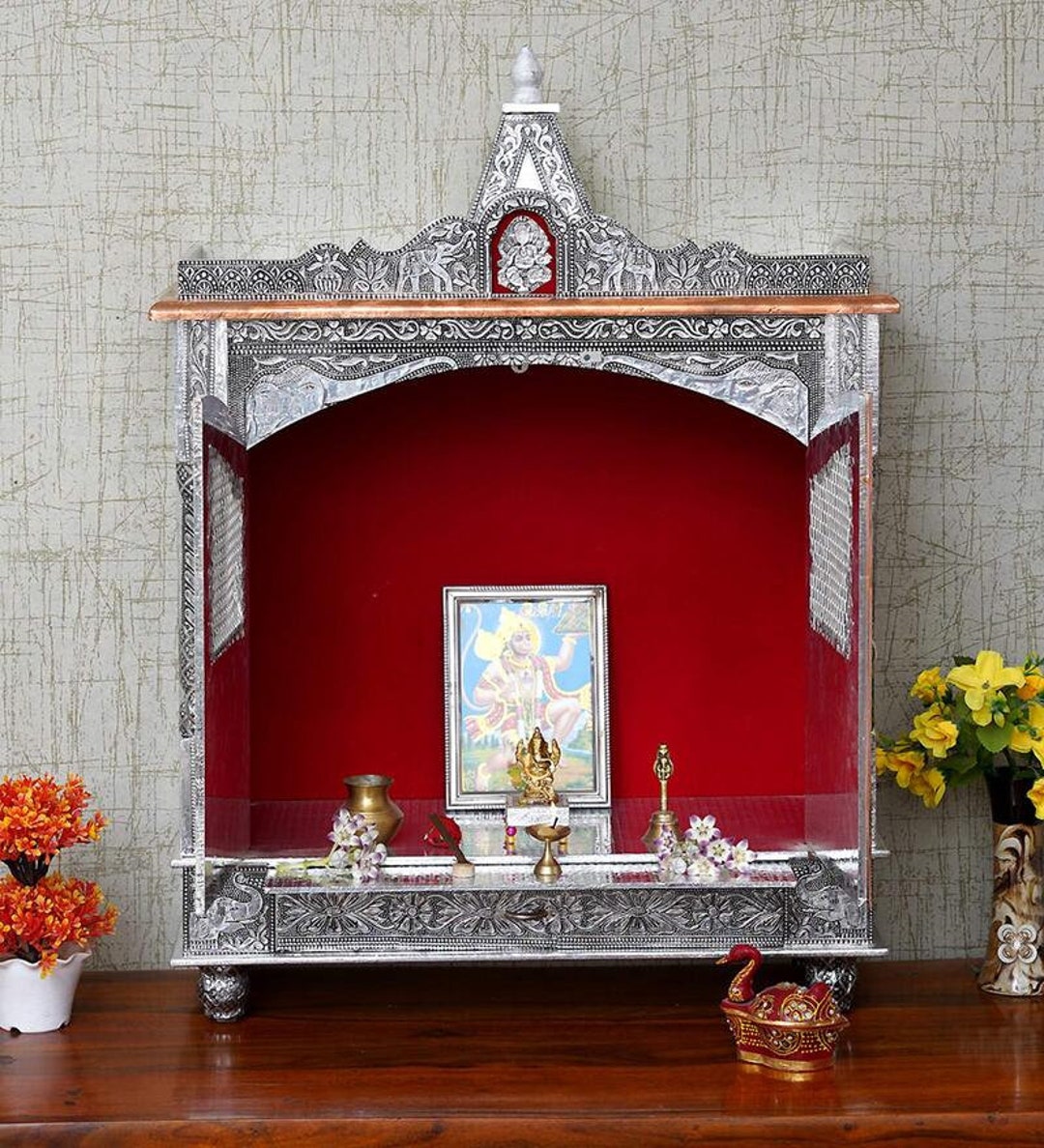 1080px x 1188px - Silver & Aluminium Coated Wooden Temple Handcrafted Mandir - Etsy Denmark
