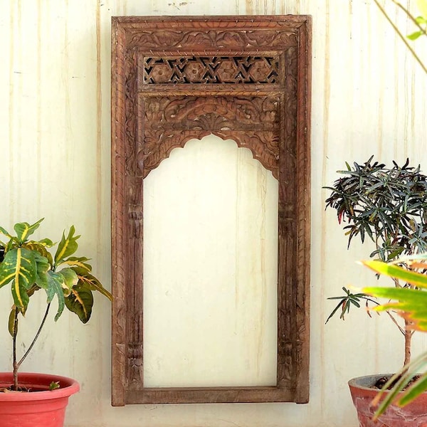 Traditional Antique Wood Jharokha Rajasthani Style Hand-Carved Wooden Jharokha Wall Decor Wall Mounted | Traditional Indian Wall Frame