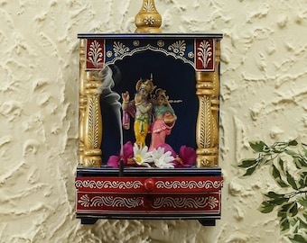 Templo de madera Mandir hecho a mano Mandir Pooja Ghar Mandap para adoración Artesanía del hogar Decoración de la habitación Pooja Arte