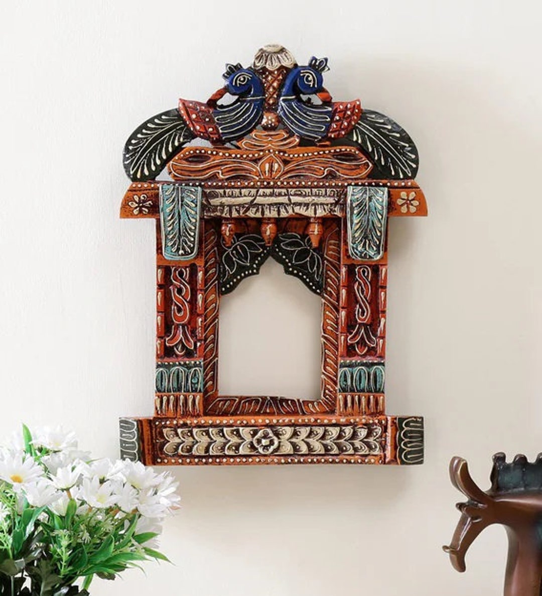 Traditional Wooden Peacock Jharokha Rajasthani Style Hand-carved Wooden ...