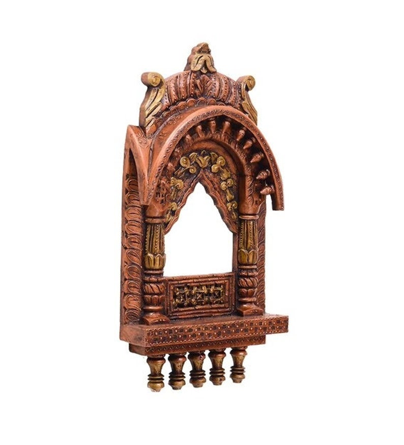 Traditional Wooden Dual Polish Jharokha Rajasthani Style Hand-Carved Wooden Jharokha Wall Decor Wall Mounted Traditional Indian Wall Frame image 2