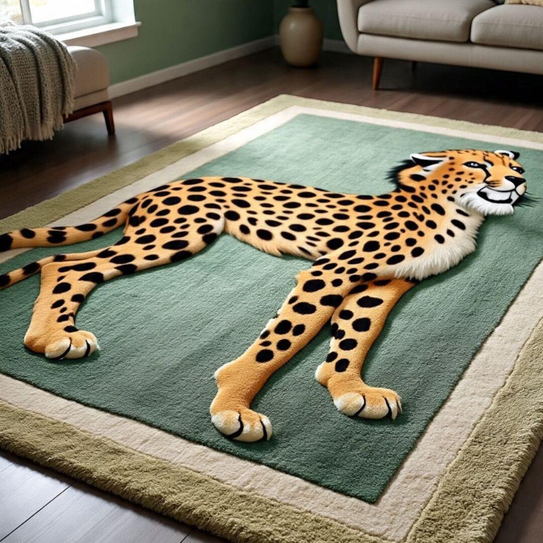 Wild Forever Rug Handtufted Wildcat Figure Green Wool Rug, Whimsical Safari Nursery ...
